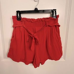 coral paper bag shorts